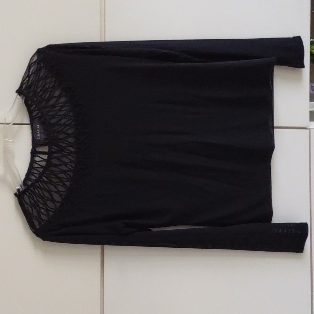 Gracia Black Women's Top. With Sheer Sleeves